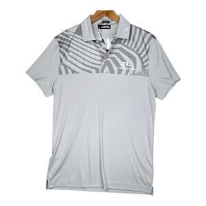 J.Lindeberg Jeff Tour Golf Polo Shirt Mens Medium Gray TX Jersey NETJETS Collar